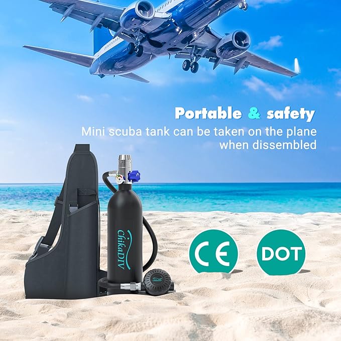 Mini Scuba Tank with 1L Capacity Lung Tank–DOT Certified Dive Portable Lungs for Snorkeling and Underwater Breathing