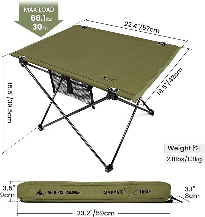 ONETIGRIS Foldable Camping Table, Lightweight Portable Table Sturdy & Quick Setup, Holds Up to 66 lbs, Perfect for Camping, Hiking, Backpacking, Picnic, Beach, Travel