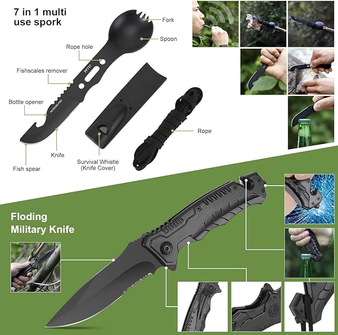 Gifts for Men Christmas Emergency Survival Kit, 22 in 1 Professional Survival Gear Equipment Tools First Aid Supplies for SOS Emergency Tactical Hiking Hunting Disaster Camping Adventure