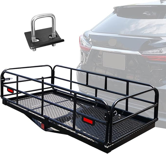 KAIRAY 500 Lbs Heavy Duty Hitch Mount Cargo Carrier 60" x 24" x 14.4" Folding Cargo Rack Rear Luggage Basket Fits 2" Receiver for Car SUV Camping Traveling