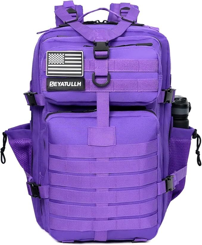 45L Military Tactical Backpack for Men & Women Bug Out Bag Assault pack Molle Daypack Hiking Trekking Rucksack (2.0 side pockets (purple))