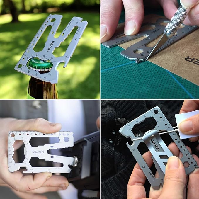 Lever Gear Toolcard Pro - 40 in 1 Credit Card Multitool. Slim, Minimalist Survival Card Wallet Tool Card. TSA Approved Multitool Card Pocket Tool. (Silver, 2-Pack)