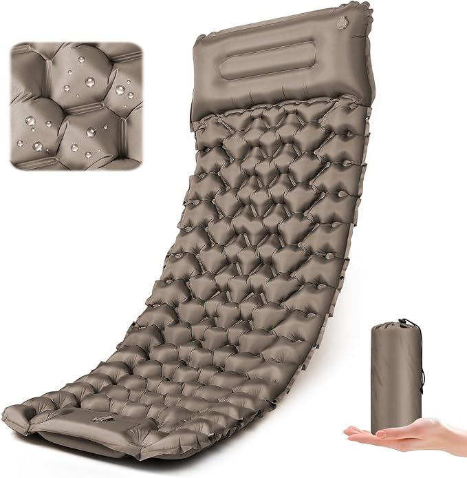 Sleeping Pad,4" Thick Ultralight Sleeping Pad for Camping with Pillow & Foot Pump,Compact Inflatable Camping Mattress for Hiking Tent Road Trip,One-Second Deflation