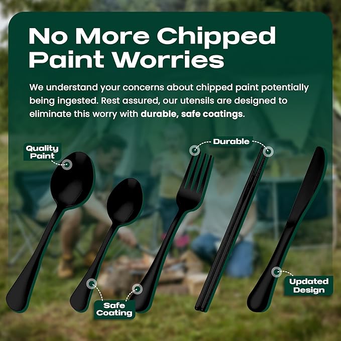 Taplord Portable Travel Silverware Set With Case, Includes 5 Pcs of Travel Utensils With Case, Stainless Steel Flatware Set For Camping, Easy to Travel, Lightweight (Black), Medium, TL-05B