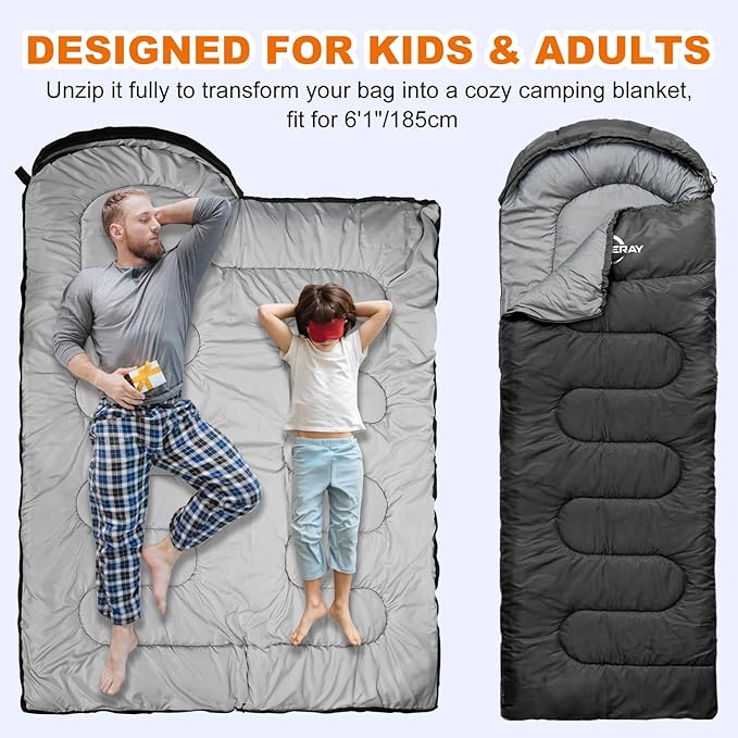 Sleeping Bags for Adults Cold Weather & Warm - Backpacking Camping Sleeping Bag for Kids 10-12, Girls, Boys - Lightweight Compact with Compression Sack
