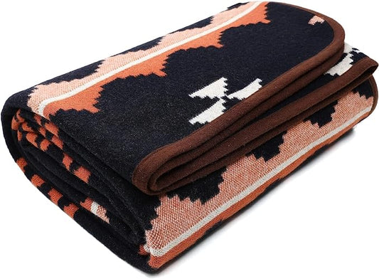 ACUSHLA Merino Wool Camp Blanket - Warm Thick Washable Large Outdoor Camping Sleeping Throw Blanket All Weather Morocco Blue 79" x63"