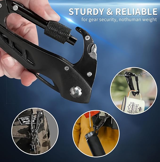 Multi-tool Carabiner with Pocket Knife, Bottle Opener, Window Breaker, Screwdrivers, EDC Tactical Survival Gear for Camping (Black)