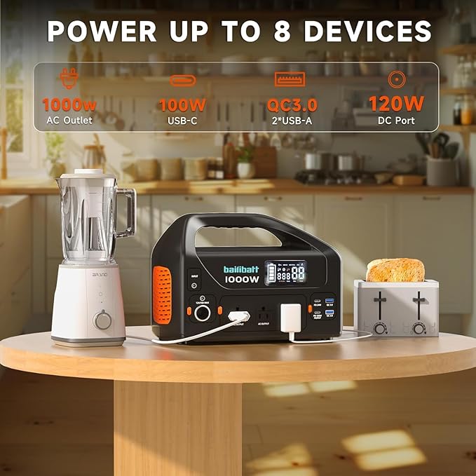 Portable Power Station 1000W 808Wh Camping Lithium Battery, Portable Generator for Home Use Emergency Power Station Backup Travel Outdoor 100W PD & 120V Pure Sine Wave AC Outlet