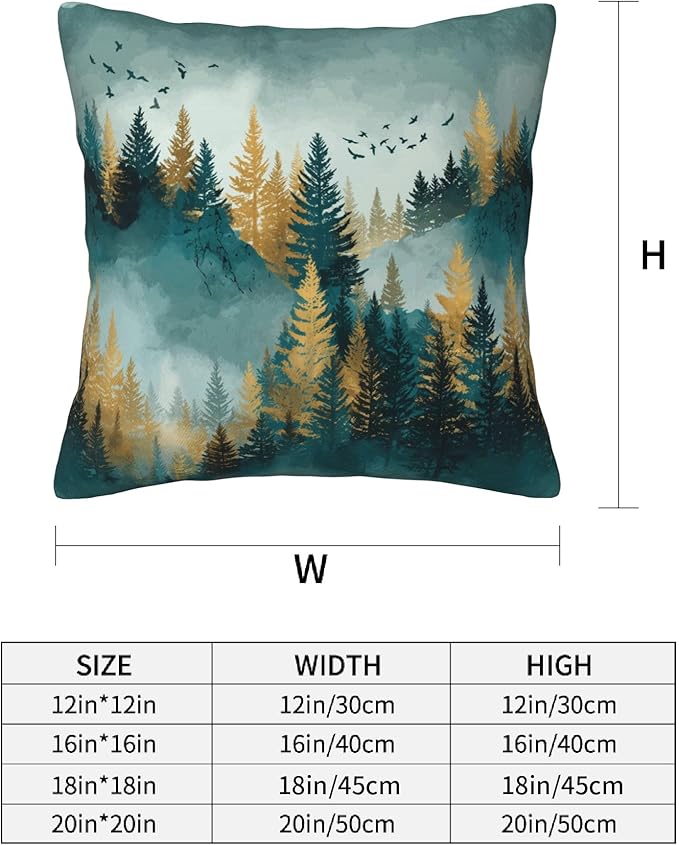 Green Mountain Throw Pillow Covers 18 X 18 Inch Set of 4 Decorative Cushion Cover Home Decor for Sofa Chair Couch Bedroom Living Room