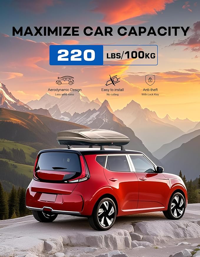 Wonderdriver Lockable 220lbs Roof Rack Cross Bars Compatible with Kia Soul 2020-2025 (Without Side Rails),Heavy Duty Aluminum Roof Rails Crossbars Cargo Canoe Black Rooftop Cargo