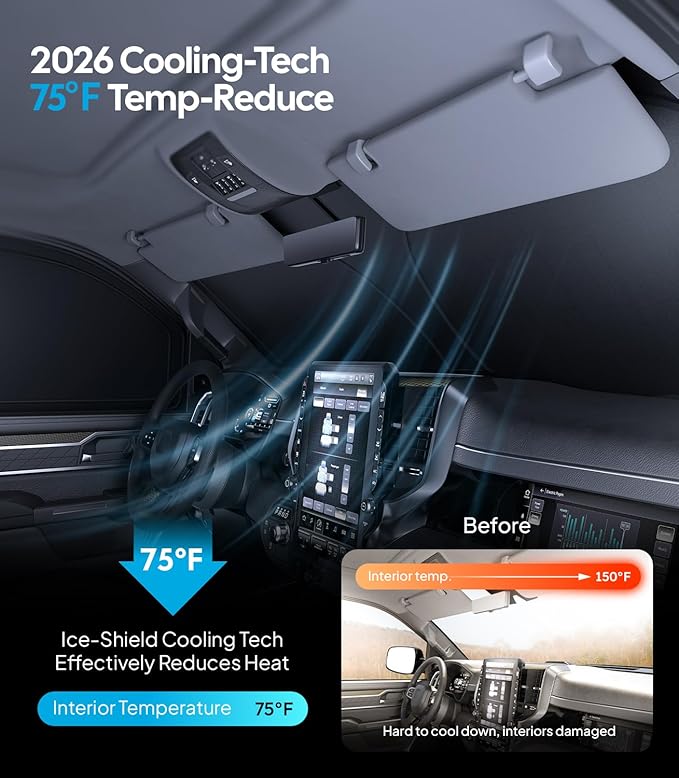 Wigoo 2026 Upgrade 6PCS Full Set Window Sunshade for Dodge Ram 2500 3500 2010-2026 [7-Layer Cooler & Blacker, Ice-Crystal Tech] with Windshield for Sun Block, Baby, Camping, Privacy Napping, Relax