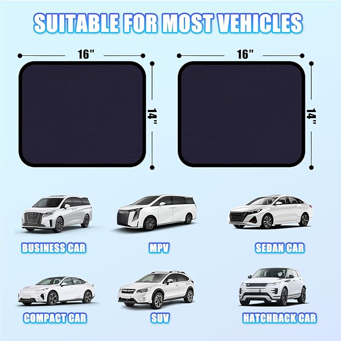 ZATOOTO Car Window Shades Car Window Shade for Baby Semi-Transparent Sun Blocker UV & Privacy Protection for Camping, Napping, and Relaxing Auto Covers 2 Pack,15.75 * 13.78 in