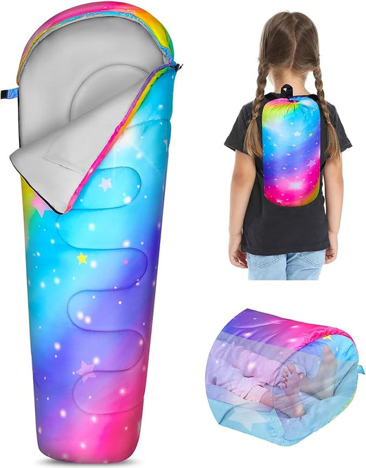FIOBEE Kids Sleeping Bag for Girls Boys 3 Season Warm & Cool Weather Youth Camping Sleeping Bags with Backpacking Bag Waterproof for Traveling Hiking Indoor Outdoor Camping Essentials