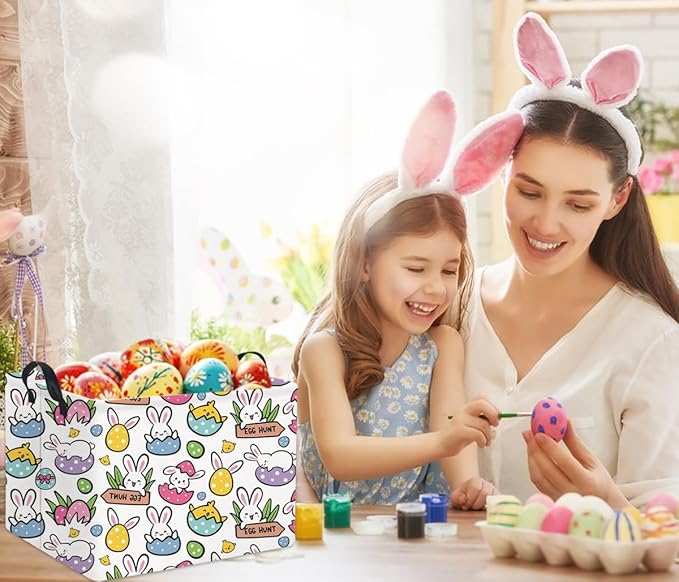HIYAGON Rectangular Easter Gift Basket Kids Storage Organizer Bins Bedroom(Cartoon Easter Bunny)