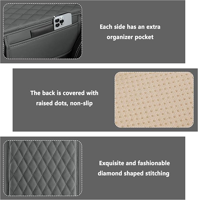 Stacool Upgraded Car Center Console Cover,Microfiber Leather Car Armrest Cover Cushion with 2 Storage Bags,Universal Car Armrest Storage Box (Gray)