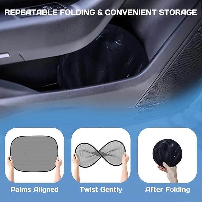 Car Window Shades for Baby, 4PCS 20"x12" Static Cling Window Shade, Window Covers for Side Front Back Windows, Blocks UV, Universal Fit, Pop Open Design