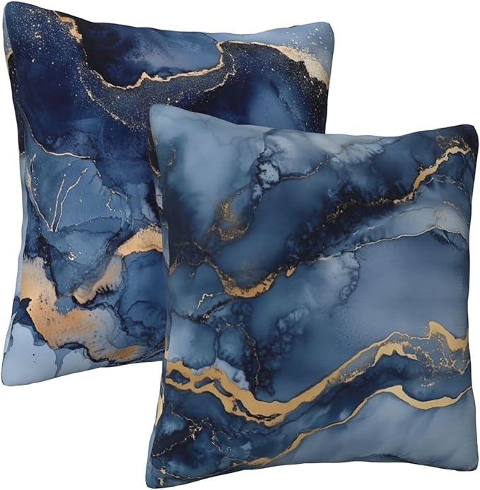 Marble Blue and Gold Throw Pillow Covers 18x18 inch Set of 2 Abstract Texture Pillow Case Cushion Cover for Home Sofa Couch Living Room Car Decor