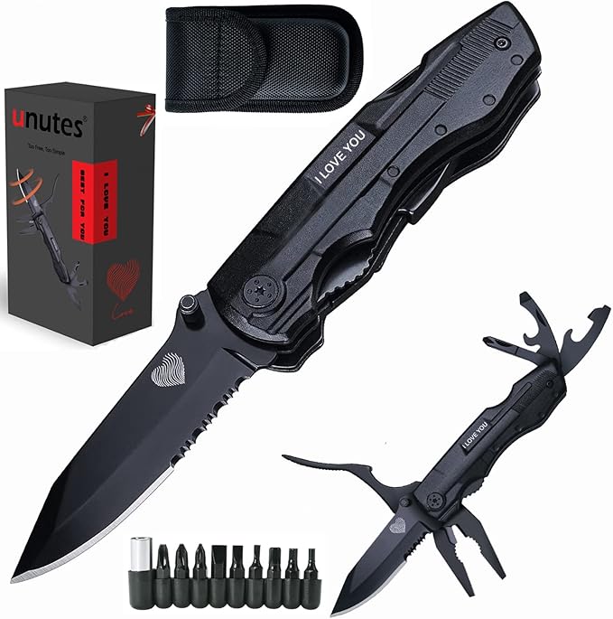 Multitool Pocket Knife for Men, Gifts for Him, Boyfriend, Husband, Dad, Multi Tool Tactical Plier With Nylon Sheath, 'I LOVE YOU'