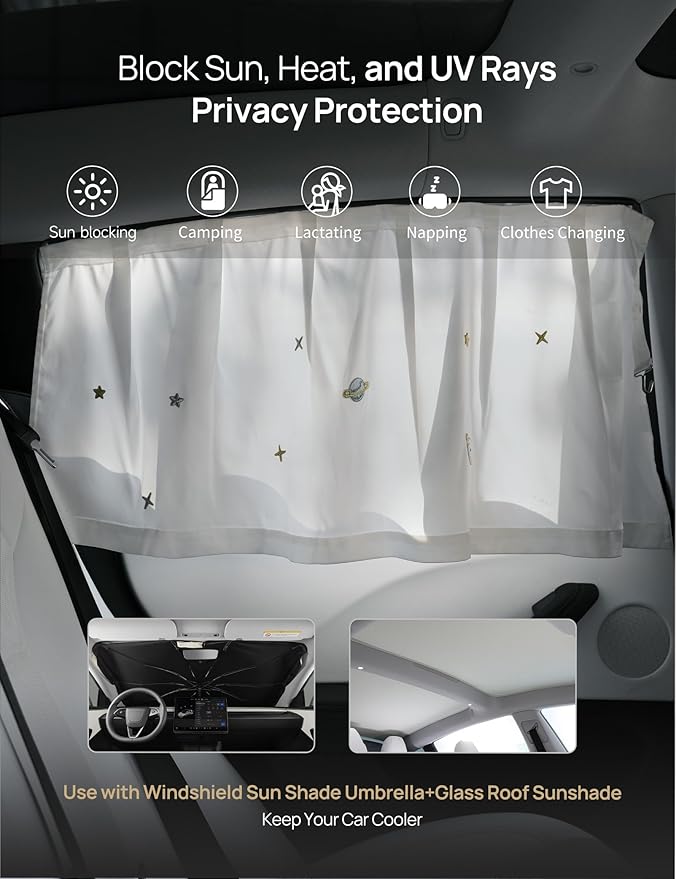 TPARTS Side Window Sunshade for Tesla Model 3 2018-2026 (Including Model 3 Highland), Privacy Curtain Blinds Front & Rear Window Shade Silk Fabric Set of 4 (Standard, Premium, Performance)