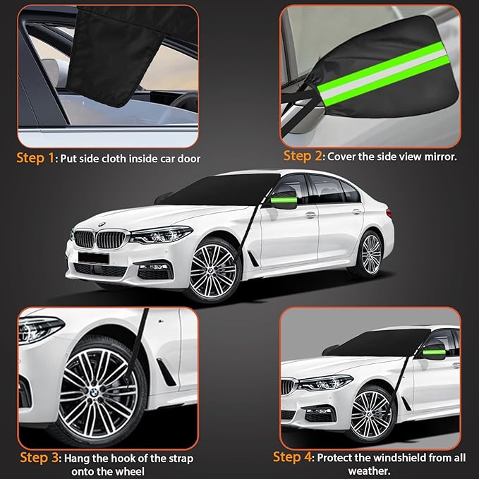Car Windshield Cover for Ice and Snow, 600D Oxford Fabric Windshield Snow Cover Heavy Duty, Magnetic Car Anti-Snow Cover, Winter Frost Hail Protector for Most Sedan Truck SUV Van MPV (70 x 50 Inch)