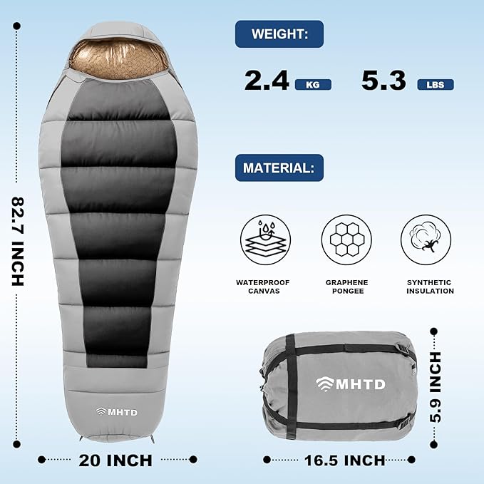 Sleeping Bag for Adults All Season 0 Degree,Cotton Canvas with YKK Zipper Compact Backpacking Mummy Camping Sleeping Bag