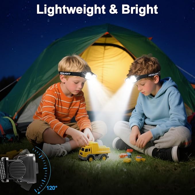 Rechargeable Headlamp with Red Light Motion Sensor Led Head Lamps for Adults Kids Waterproof Bright Hiking Headlights for Outdoor Camping Running Fishing 2 Packs
