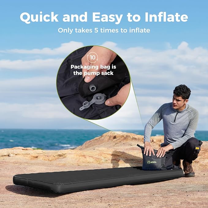 ATEPA ThermAir Pro Backpacking Inflatable Sleeping Pad, 6.6 R-Value Insulated Ultralight Portable Sleeping Pad Thick Camping Mat with Stuff Sack for Camping Backpacking Tent, Wide Long Size 78"x27"