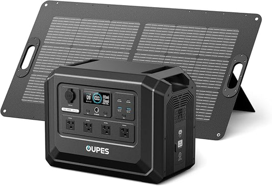 OUPES 2000W Solar Generator Mega 1 Lite with 100W Solar Panel, 1024Wh LiFePO4 Portable Power Station, 0-100% AC Charge in 46 Mins, 140W PD, Solar Kit for Outdoor Camping, Hiking, Tailgating, Emergency
