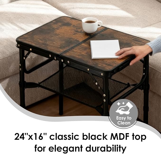 Folding TV Trays Foldable Dinner Tray Table Adjustable Height Food Snack Couch Side Table Study Aluminum Portable Sofa Tray End Table for Outdoor Indoor Camp Pinic Bed Couch Living Room(Rustic Brown)