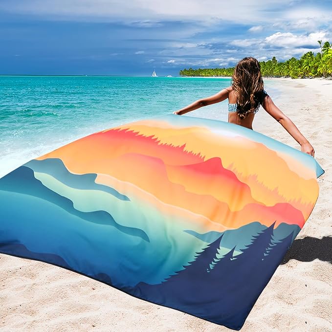 HIHOHO Beach Blanket Waterproof Sandproof Beach Mat for 1-8 Adults Quick Drying Durable Outdoor Picnic Mat for Beach Festival Travel Camping Hiking (Mountain View, 79"×83"(4 Person))
