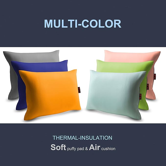 X-Foam Inflatable Camping Pillow Lite with Removable Foaming Cover | Comfortable, Washable Ultralight Portable with Neck Lumbar Support | Backpacking, Hiking, Travel, Air | Small (Ocean Blue)
