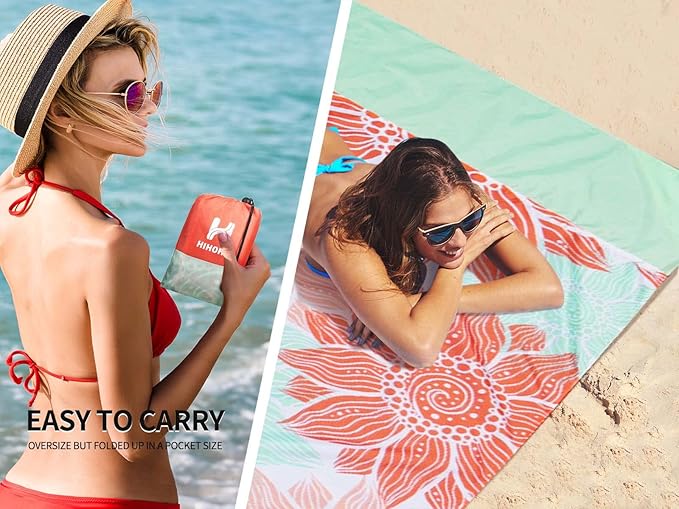 HIHOHO Beach Blanket Waterproof Sandproof Extra Large Beach Mat 79" X 83"/120"x108"for 1-8 Adults Quick Drying Durable Outdoor Picnic Mat for Beach Travel Camping Hiking