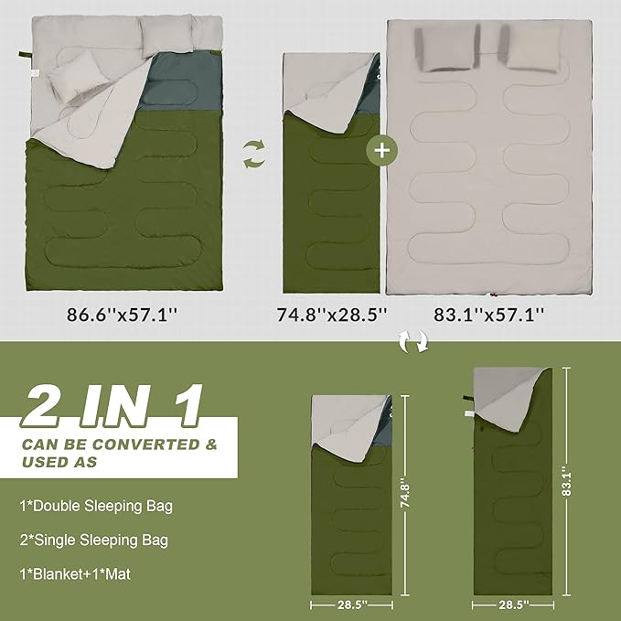 Elevon Sleeping Bag for Adults Teens Kids Cold Warm Weather, Portable Waterproof & Lightweight, Compact with Compression Sack, for 3-4 Seasons Camping, Backpacking, Hiking, Travel, Indoors Outdoors