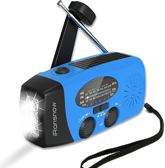 2000mAh Weather Emergency Radio, Portable Solar AM/FM/NOAA Hand Crank Radio, Cell Phone Charger with SOS, 1W LED Flashlight, Headphone Jack, Power for Emergency Preparedness