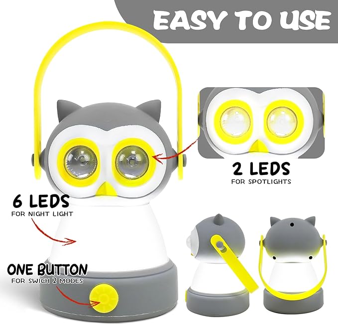 Portable LED Camping Lantern, Lightweight Battery Powered LED Flashlight for Indoor Outdoor, Kids Camping Gear Gift for Children's Day, Birthday, Easter, Adventure(Owl Style, Battery NOT Included)