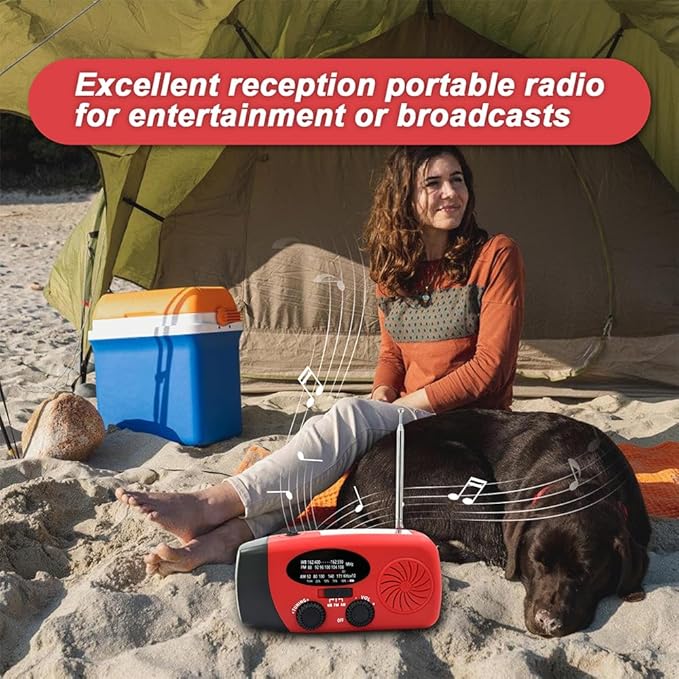 Emergency Hand Crank Radio, 2000mAh/7400mWh NOAA Weather Radio Battery Operated, Solar Radio Flashlight Cell Phone Charger, LED Reading Lamp, SOS Alarm for Home, Outdoor Emergencies