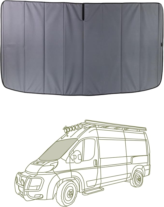 VanEssential Insulated Blackout Front Windshield Cover Designed for RAM Promaster Van Years 2014 to Current Model - Charcoal Gray