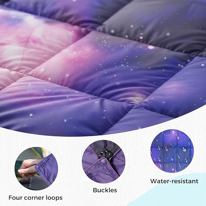 SUNNYFEEL Outdoor Camping Blanket,55"x79", Single-Sided Printed Polyester Camping Blanket for Traveling Hiking Picnic Stadium Beach Party,Starry Sky