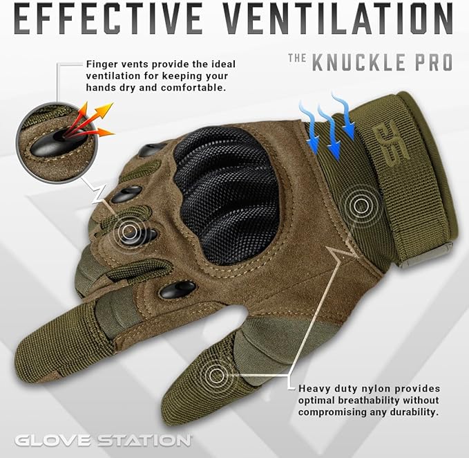 Glove Station Tactical Gloves for Men – Touchscreen Utility Gear with Hard Knuckle Protection Used in Motorcycle, Airsoft, Combat, Police, Shooting & Outdoor Work Green - Hard Knuckle X-Large