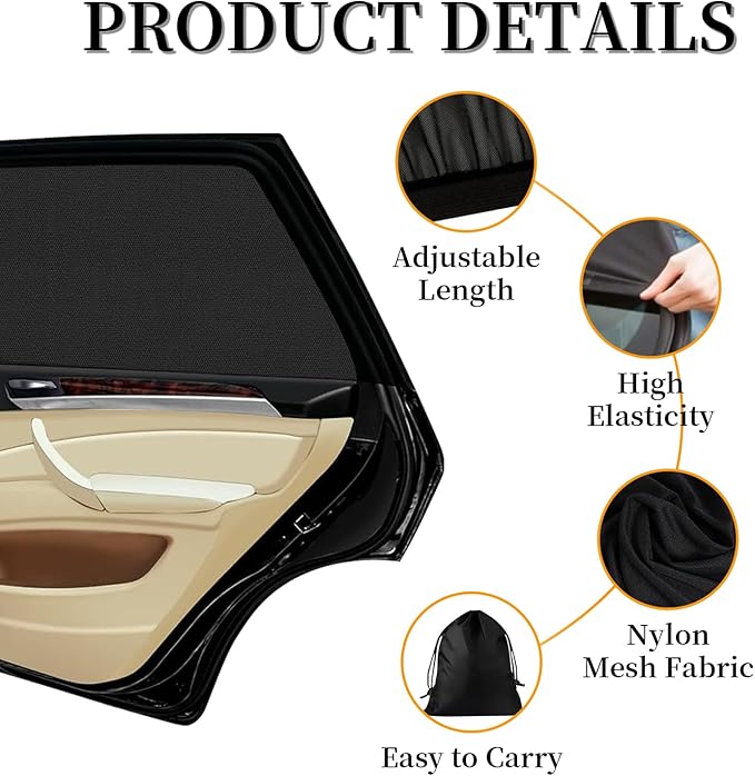Car Window Shades for Baby, 2-Pack Universal Sunshade – 42"x27.5" Breathable Sun Protection Window Cover for Cars, SUVs, Travel, Outdoor, Car Sun Shade with Pouches
