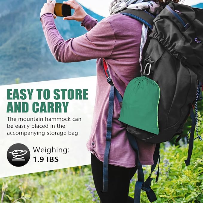 OBTANIM Camping Hammock 500lbs Portable Lightweight Single or Double Hammock with Tree Straps and Carry Bag for Camping Backpacking Hiking Travel Beach Outdoor Indoor (Green and Dark Green)