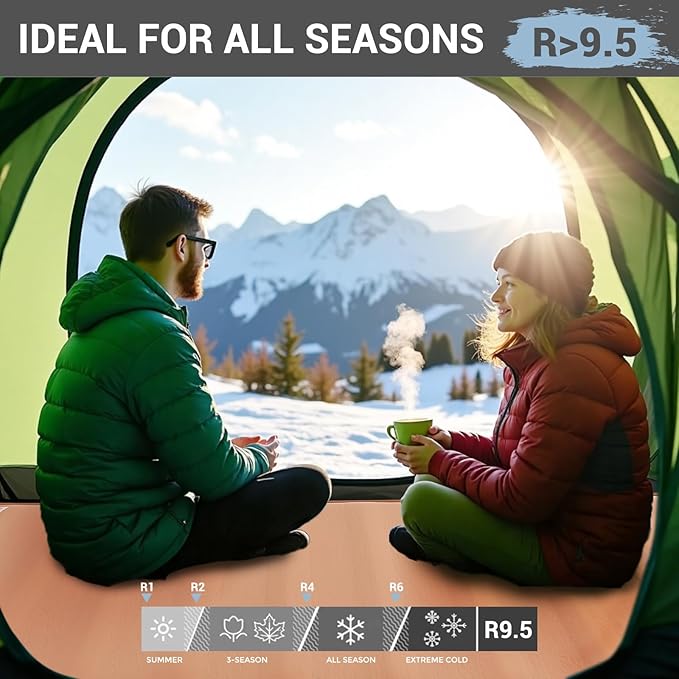 Elegear CumbreX™ Air & Foam Self Inflating Sleeping Pad, Built-in Electric Pump 4" Ultra-Thick Memory Foam Camping Mattress with Pillow Double Camping Pad 4-Season R-Value 9.5 Camp Mat (Khaki,Full)