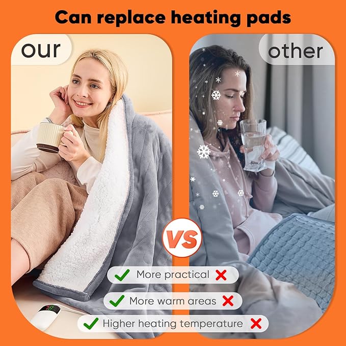 greenoak Heated Blanket Electric Full 72"X84", Heating Blanket with 10 Heat Levels 1/2/4/6/8 Hours Auto-Off, Fleece Soft Christmas Blanket,Gifts for Grandma Seniors Mom,Misty Grey