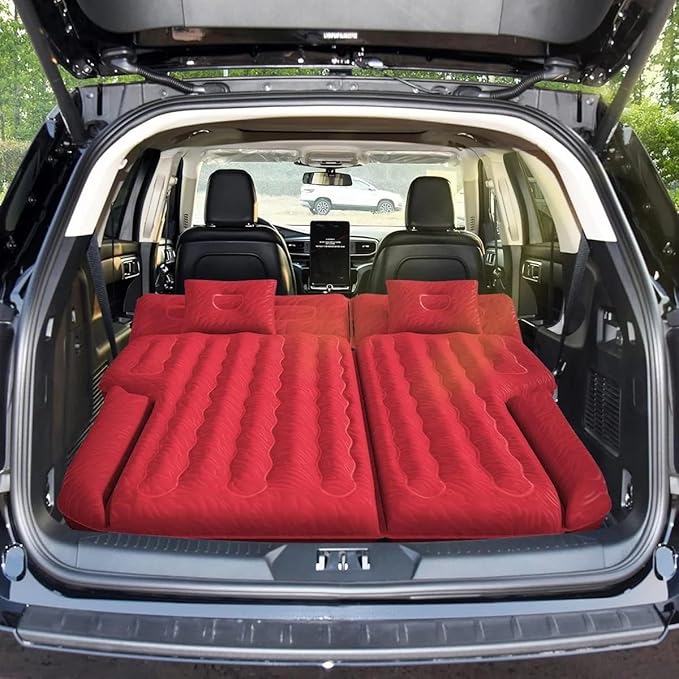 Umbrauto SUV Air Mattress, Quick Inflation Inflatable Car Camping Bed for Back Trunk Sleeping, Flocked Surface/Leakproof PVC/Reinforced Bottom Airbed Fits Most SUVs with Pump, Pillows, Carry Bag