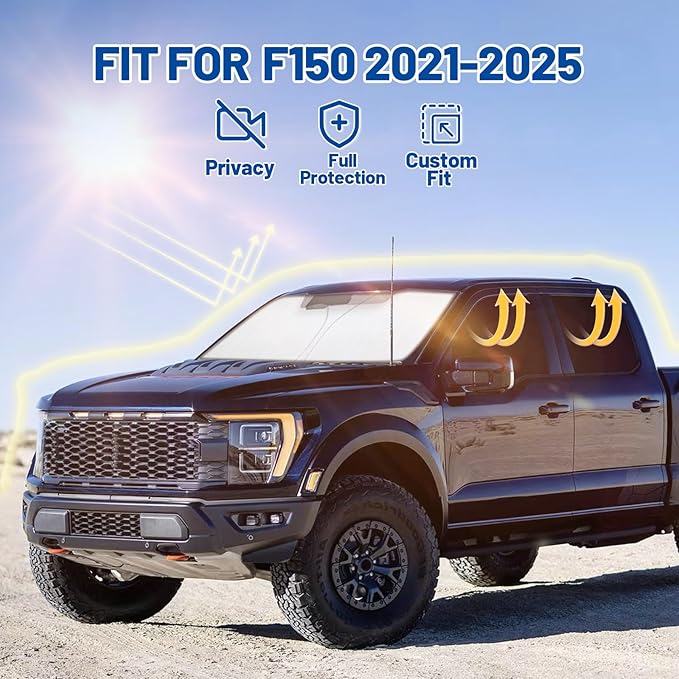 Car Window Shades for Ford F150 4Door 2021-2025 Accessories - Full Set 6PCS Side Window Sunshades with Memory Frame & Blackout Fabric, Privacy UV Shield for Camping/Travel