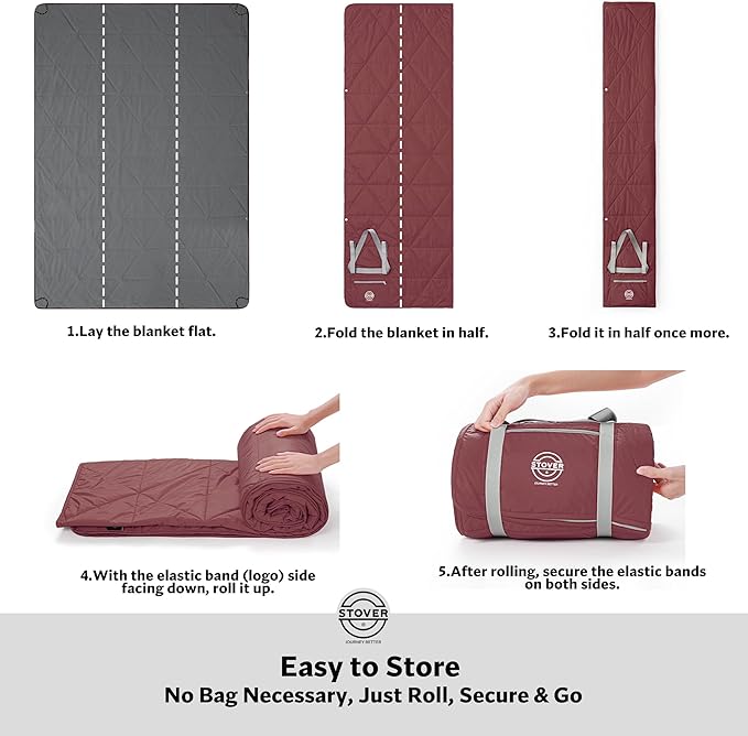 STOVER Large Waterproof Outdoor Stadium Blanket- Extra Thick Soft Fleece Camping Blanket for Travel, Picnics, Sports, 79"x55", Warm, Windproof, Sand-Proof, Lightweight, Packable (Game Day Crimson)