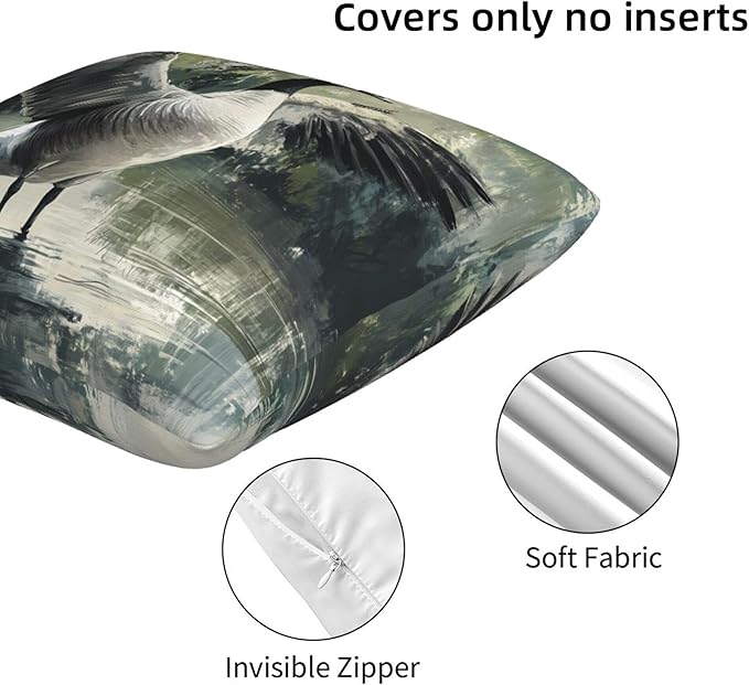Ink Wash Painting Goose Throw Pillow Covers 18x18 inch Set of 2 Pillow Case Cushion Cover for Home Sofa Couch Living Room Car Decor