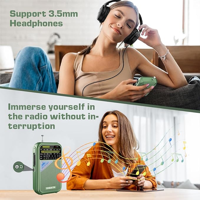 XHDATA D221 NOAA Weather Radio Portable AM FM Shortwave Radio Receiver, 2 AA Battery Operated, Transistor Radio with Excellent Reception for Gift, Family, Elder (Green)