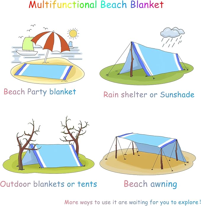 BYDOLL Beach Blanket 78''X81'' Waterproof Sandproof Suits1-4 Adults Oversized Lightweight Large Blanket Picnic Mat for Beach Sand Free Travel Camping Hiking Picnic