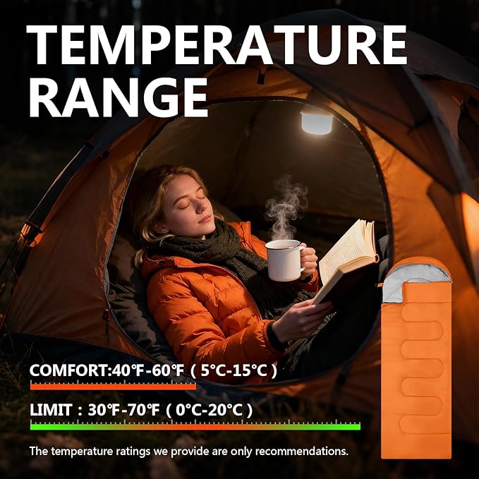 Sleeping Bags, Lightweight Camping Sleeping Bag for Adults, Kids, Hiking, Outdoor, Travel, Cold Weather & Warm